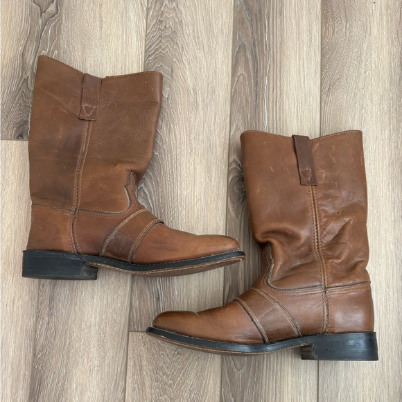 Dingo Vintage Brown Leather Harness Boots Made in USA Men’s Size 8D - Picture 3 of 14